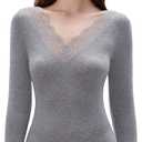 SUUKSESS Cloud Cashmere Women Basic Tops V Neck Boat Neck Lace Long Sleeve Shirt (Large, Grey)