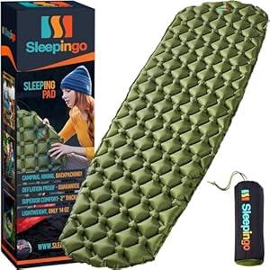 Sleepingo Ultralight Sleeping Pad - Inflatable Sleeping Mat for Camping, Hiking, Backpacking - 74x22 Inches Compact Air Mattress, Waterproof Gear for Travel Outdoors - Green