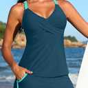 Aqua Eve Womens Tankini with Shorts - Two Piece Tummy Control Swimsuit Cross Back Bathing Suit with Pockets 2025 Swimwear (Blue, L)