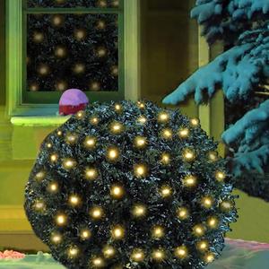 LED Christmas Net Lights Outdoor Decorations for Bushes,144LED 6ftx6ft Connectable Green Wire Net Christmas Lights for Outdoor Indoor Yard Mesh Shrub Tree Decor,UL Certified(Warm White)