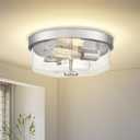 Brushed Nickel Flush Mount Ceiling Light, 2-Light Hallway Light Fixtures, Modern Farmhouse Farmhouse Ceiling Light Clear Glass for Kitchen Porch Entryway Indoor Outdoor