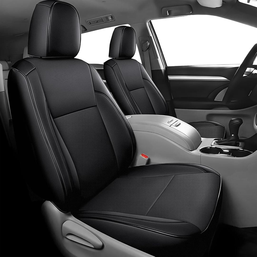 AOMSAZTO Custom Fit Seat Covers for Toyota Highlander 2014 2015 2016 2017 2018 2019-Three-Row 8 Seats,Second Row 40/60 Split,Faux Leather-Black