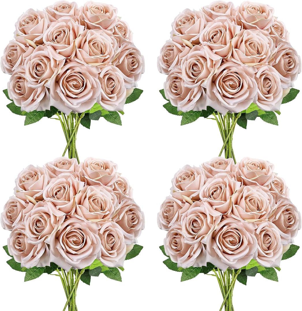 48 PCS Boho Roses Artificial Flowers - Fake Silk Floral with Long Stems Bulk for Table Centerpieces DIY Bouquet Arrangements Wedding Party Bridal Shower Vase Decorations