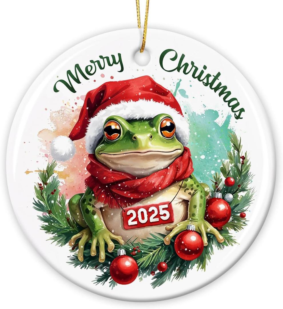 5 x Funny Frog Christmas Ornament 2025 - Frog Ornaments for Christmas Tree, Frog Gifts for Women, Men, Boys, Girls, Kids - Cute Animals Gifts Xmas Hanging Ceramic Ornament