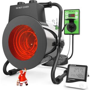 Buyplus Greenhouse Heater with Digital Thermostat, 1500W Outdoor Heaters for Patio, Overheat Protection & 3S Fast Heating, Electric Space Heater for Greenhouse, Patio, Garage, Flower Room, Silver