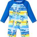 Baby Boy Swimsuit One Piece Long Sleeve Zipper Bathing Suit UPF 50+ Sun Protection Rashguard Swimwear Size 90