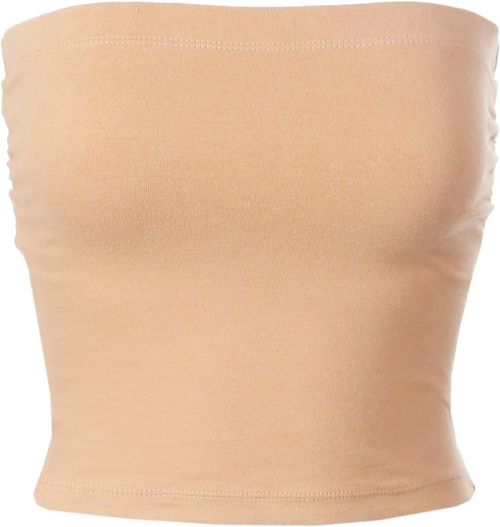 MixMatchy Women's Tube Top with Built-in Bra, Double Layered Strapless Bandeau Top, Y2K Side Ruched Casual Tops (L)