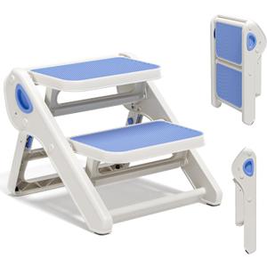 MoreFeel Foldable Toddler Step Stool for Bathroom Sink - 2-Step Kids Stool for Potty Training, Kitchen Counter & Bedroom, Sturdy Non-Slip Child Safety Stool Helper (Blue)