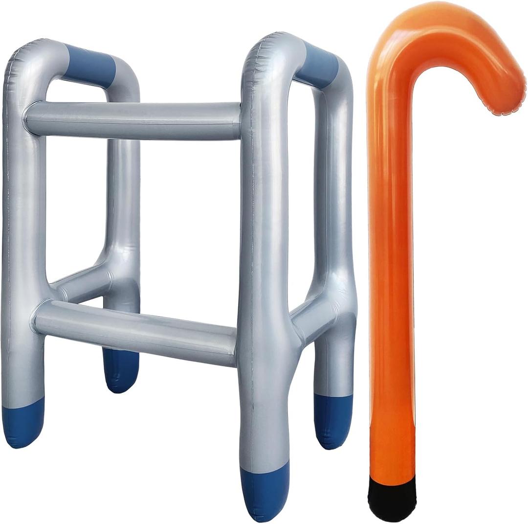 2 PCS Inflatable Walker and Cane,Funny Old Age Costume Accessories,Retirement Party Decorations Gag Gift for Kids,100th Day of School,Christmas,Halloween