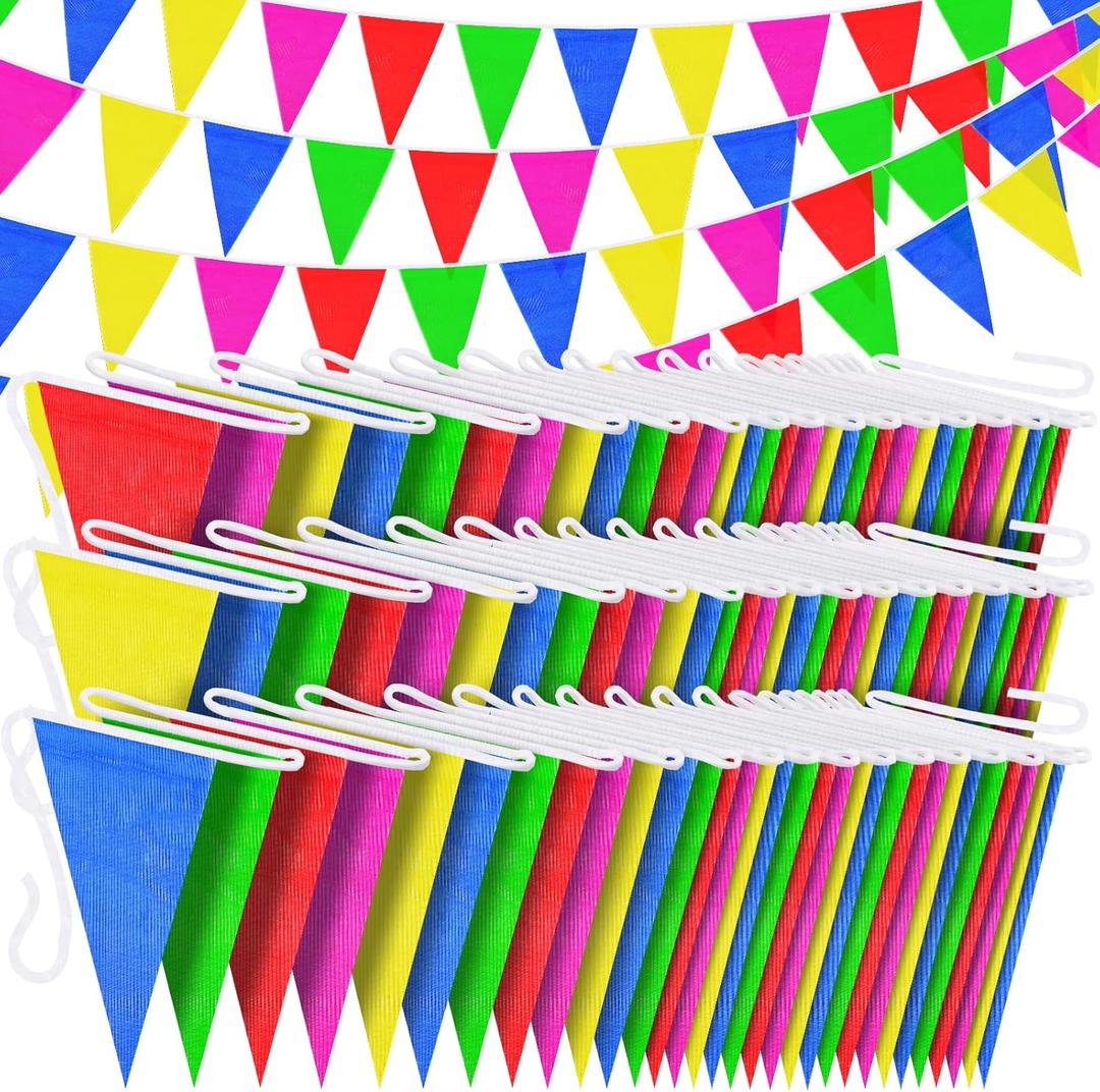 450 Pcs 787Ft Durable Nylon Pennant Banner Flags Rainbow Garland Bunting for Weddings, Easter, Birthdays, Back-to-School Safty Warning & Outdoor Party Decor, Campus Events,Christmas Decor Banners