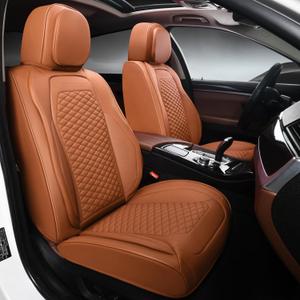 Car Seat Covers Full Set, Leather Seat Covers for Cars, 2 Packs Breathable Seat Cover, Suitable for SUV/Truck/Sedan/Automotive (Brown)