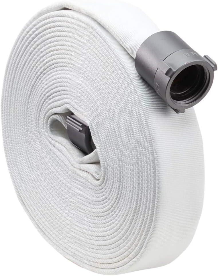 FireHoseDirect 1 1/2" x 25' Single Jacket Hose - Made in USA - White - NH Couplings