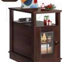 WLIVE Farmhouse End Table with Charging Station, Narrow Side Table with Storage, Small Nightstand with USB Ports and Outlets Bedside Cabine for Bedroom, Living Room,Espresso