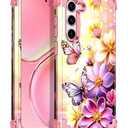 Casetego for Galaxy S23 5G Case,Glow in The Dark Three Layer Heavy Duty Sturdy Shockproof Full Protection Rugged Hard PC+Soft TPU Bumper Case for Samsung Galaxy S23 6.1 inch,Pink Butterfly