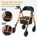 Lightweight Rollator Walker with Seat & Backrest - Foldable Mobility Aid for Seniors, 8" Large Airless Tires, Adjustable Height, Brake,Storage Bag,300 lbs Capacity, 4 Wheel Rolling Walkers for Adults