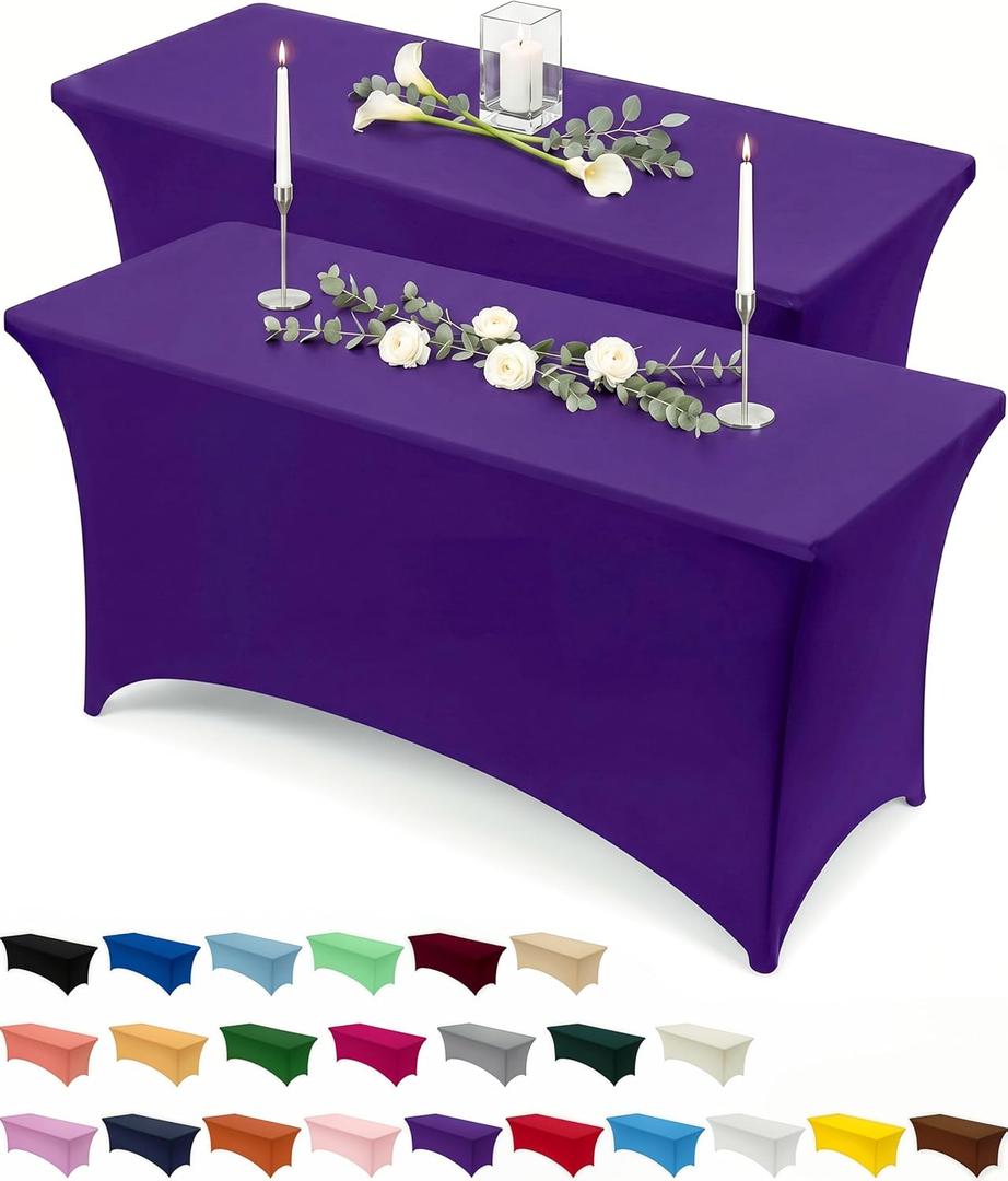 Utopia Kitchen Spandex Tablecloth 2 Pack [6FT, Purple] Tight, Fitted, Washable and Wrinkle Resistant Stretch Table Cloth Rectangle Cover for Trade Show, Weddings & Parties [72Lx30Wx30H Inch]