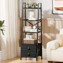 Furologee 4-Tier Ladder Shelf, Small Bookshelf with 2 Drawers, Vertical Bookcase Storage Rack Organizer, Display Bookshelves for Living Room, Bedroom, Bathroom, Home Office, Kitchen, Black Oak