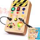 TINTECUSA Busy Board Montessori Toys for Toddler, Wooden Sensory Board Switch Toy with Color-Changing LED Light Up Travel Toys Educational Plane Travel Activity for 1-6 Year Old Girls & Boys Gifts