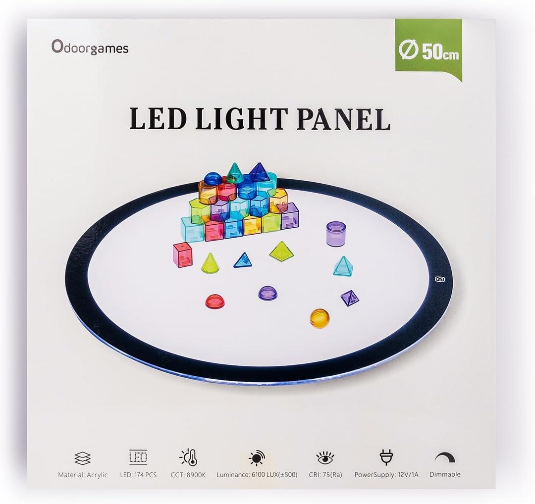 Round LED Light Panel for Kids - Adjustable Brightness - Preschool and Classroom Light Table for Creative Exploration