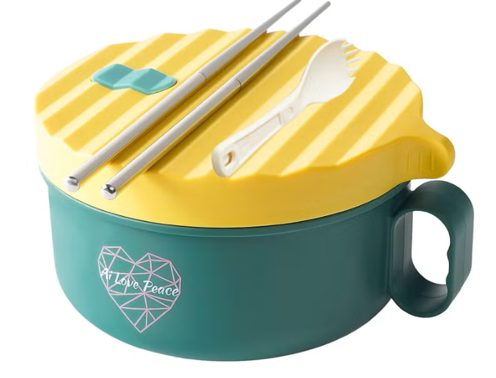 Microwaveable Ramen Noodle Bowl Cooker 40oz for Ramen, Pho, Soup, and Pasta, Dishwasher Safe and Portable, Ideal for Home, Office, Dorm, or Gift.Ai Love Peace (Green)