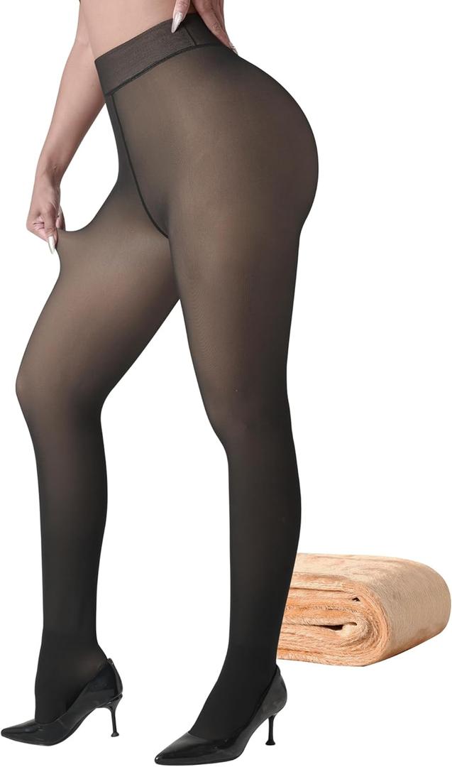 ATHVOTAR Fleece Lined Winter Tights Women - Thermal Warm Opaque Pantyhose Thick Sheer Leggings (X-Small-Small, Pantyhose Translucent(black))