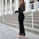 Sexy Lace Dresses for Women Long Sleeve Midi Dress Elegant Bodycon Cocktail Dresses Club Date Night Outfit (Black, XL)