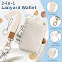 Lanyard Wallet with Id Badge Holder, White RFID Small Keychain Wallet Women Wristlet, Minimalist Zipper Credit Card Holder Phone Wrist Neck Strap for Key Name Tag, Teacher Student Office Gift