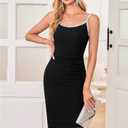Newshows Womens 2025 Stretch Wrinkle-Free Cocktail Dresses Ruched Bodycon Sparkly Glitter Rhinestone Sleeveless Formal Dress (Black, XL)
