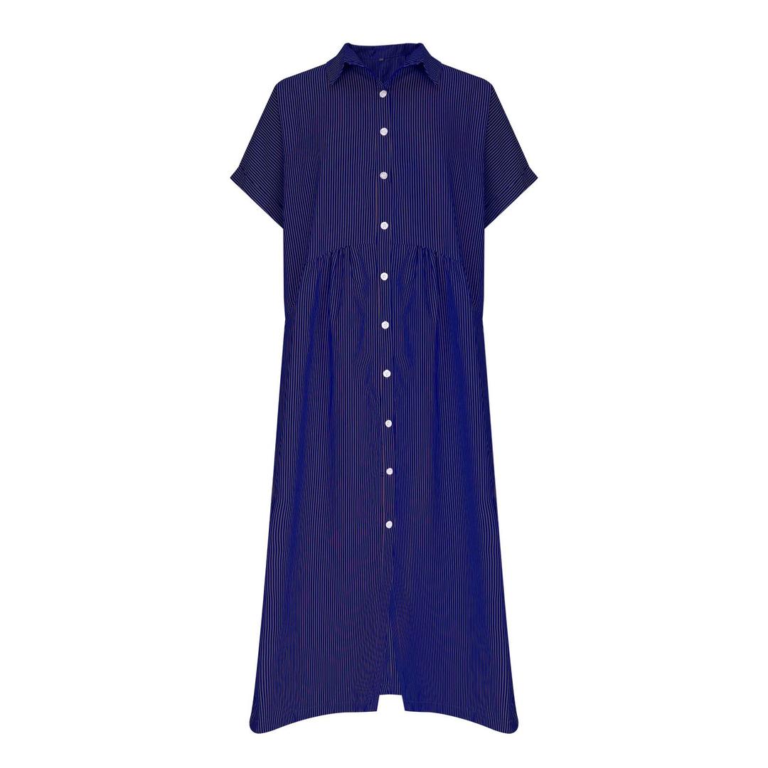 Taylonsss Womens Summer Casual Short Sleeve Lapel Collar Button Front Striped Print Midi Dress Resort Vacation Outfit
 XL Women