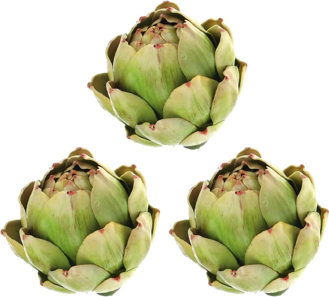 3Pcs Large Green Faux Artichoke Fake Artichoke Decor Artificial Vegetable and Fake Fruit Realistic Artichoke Bowl Filler for Home Kitchen Centerpiece Table Party Decorations