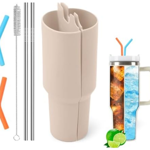 Pack of 2 LittleHugs Silicone 2-in-1 Cup for Stanley Cup 40 oz compatible with Stanley Cup Accessories,Double Drinks Bag Fit Stanley Cups Dispense Different Beverages (Milky Coffee)