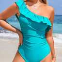 Dokotoo Womens One Piece Swimsuits Ruffle One Shoulder Bathing Suits Tummy Control Bathing Suits Full Coverage Swimwear (Green, XXL)