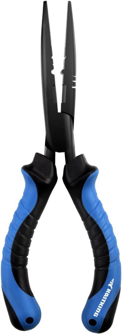 KastKing Intimidator Fishing Pliers, Corrosion Resistant Polymer Coated Fishing Tools, Tungsten Carbide Cutters, Saltwater Resistant Fishing Gear (D:7" Straight Nose)