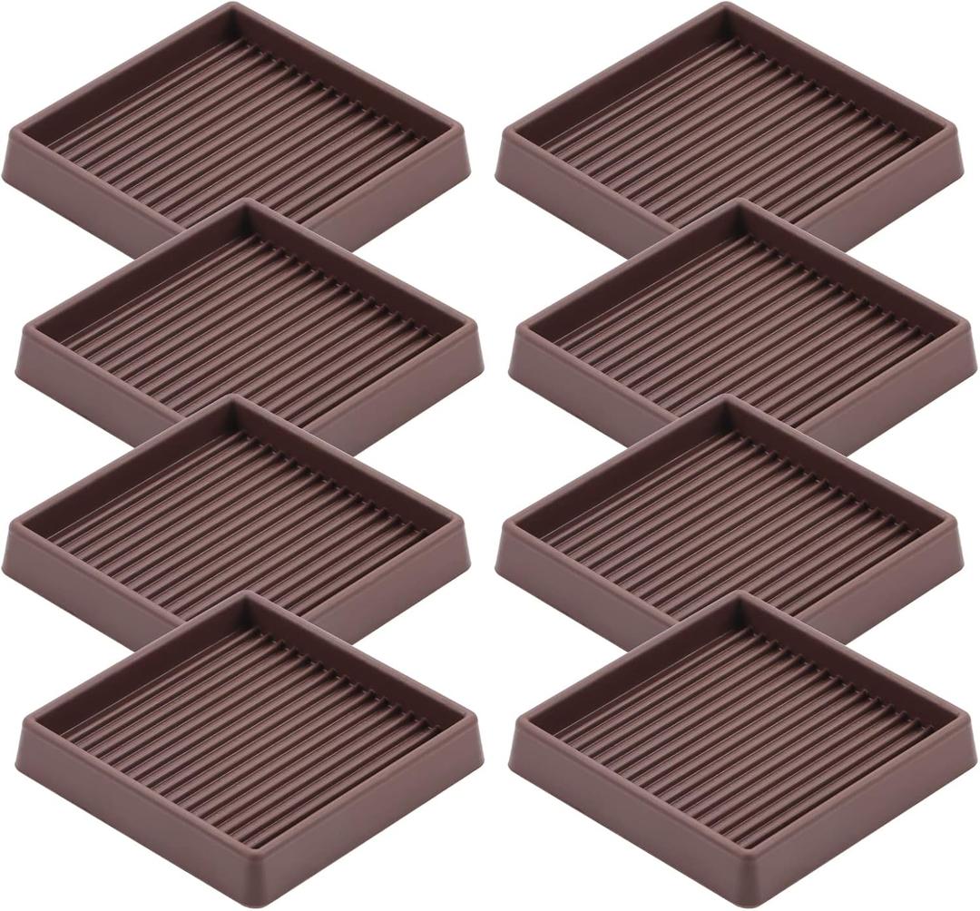 VOCOMO 3X3 Rubber Caster Cups, Non Slip Furniture Pads, Anti-Slip Furniture Gripper, Anti Skid Furnitures Feet, Anti Slide Floor Protector for Bed Couch Stoppers (Brown, 8 Pack)