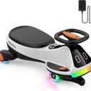Umatoll 12V Electric Wiggle Car for Kids, Birthday Gifts Toy for Age 3+ | LED Expression Display, 2 in 1 Electric & Manual Riding Modes, RGB Lights, Bluetooth, 2 Speeds, Rechargeable Battery, Medium