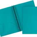 JAM PAPER Plastic Color POP Folders - 2 Pocket Durable Folders with Metal Prongs Fastener Clasps - Teal Blue - 6/Pack