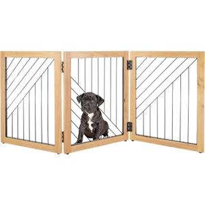 Pet Gate - 3-Panel Indoor Folding Dog Gate for Stairs or Doorways - 54x24-Inch Freestanding Pet Fence for Cats and Dogs by PETMAKER (Natural)