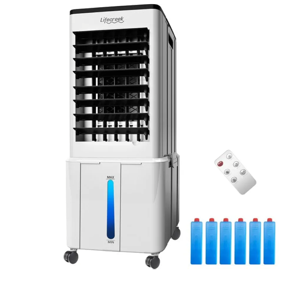 Lifecreek Portable Air Conditioner, 3-IN-1 Evaporative Air Cooler w/3.2Gal Tank, 4 Modes & 3 Speeds, 12H Timer, 6 Ice Packs, Remote Control, Windowless Swamp Cooler for Bedroom,Home,No Hose Needed