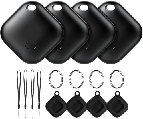 Air Tracker Tag for Android, Tags-4 Pack Luggage Tracker with 4 Case, Works via Google Find Hub App, Bluetooth Tracker Item Finder for Key, Backpack, Travel and Commute, 4 Pack, Black (NOT for iOS)