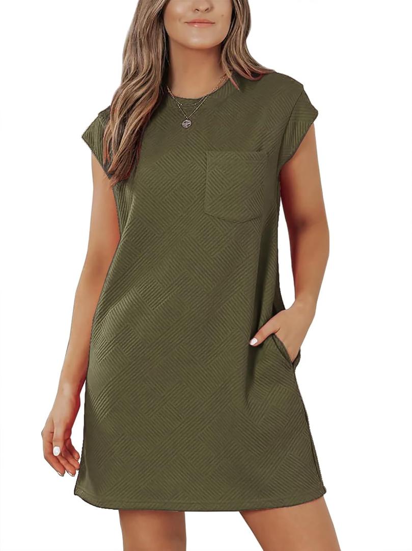 Women's Summer Casual T Shirt Dresses - Classic Cap Sleeve Beach Vacation Sundress with Pockets Amy Green, Large  Women's Summer Casual T Shirt Dresses - Classic Cap Sleeve Beach Vacation Sundress with Pockets Amy Green, Large