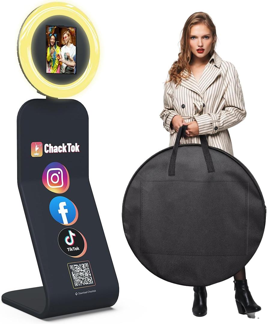 Portable Photo Booth Machine for iPad 12.9in 11in 10.9in 10.2in with Software APP Control Lights/Photo/Sharing, Removable for Cloth Pouch, Silkscreen,Honeycomb Case