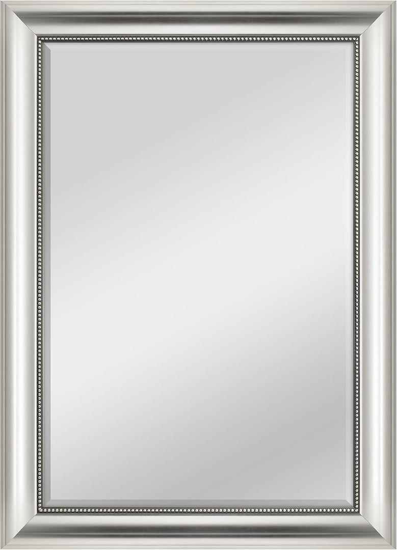MCS 24x36 Large Wall Mirror, Silver Mirror with Beaded Detail, Vertical & Horizontal Wall Hanging Mirror for Bathroom, Bedroom & Livingroom