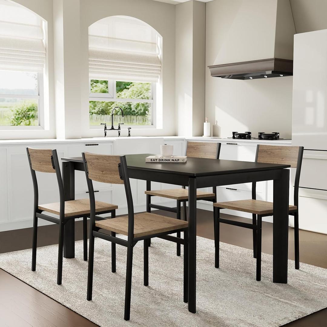 MECHYIN 
Dining Chairs Set of 4, Rustic Wood Dining Room Chairs with Metal Steel Frame & Slat Back, Modern Farmhouse Chair for Kitchen, Living Room (Brown)