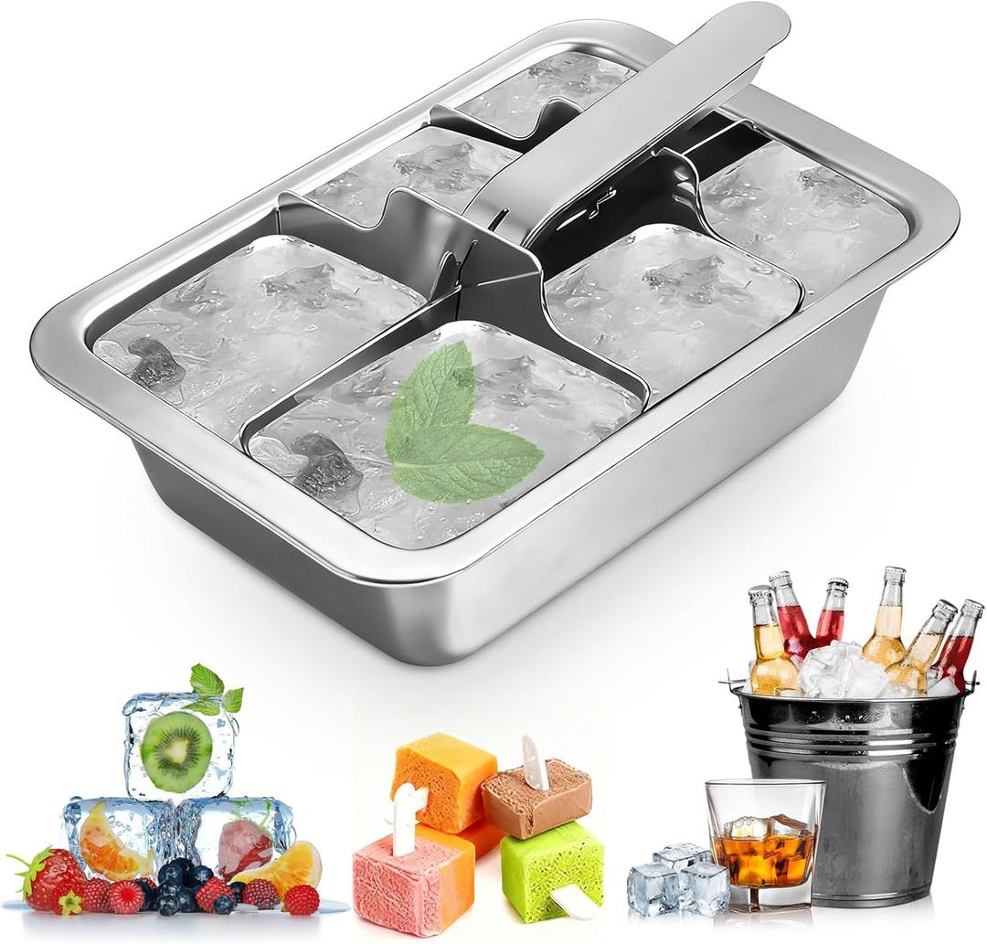 Ice Cube Trays, Large 6-cube Stainless Steel Ice Cube Trays with Easy Release Levers for Professional Drinkers Portable Reusable Metal Ice Maker for Family Bar - Send Goods From Local Warehouse