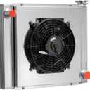 Universal Radiator with Fan 22'' Wide X 19'' Compatible with Chevy GM SBC BBC Engine Performance Cooling Aluminum Radiators Crossflow Style (2 Row)