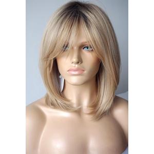 Wigs for white women blonde bob wig medium length wigs for women persma skin part blonde with dark roots Synthetic wig for white Women (Blonde Mixed Highlight)