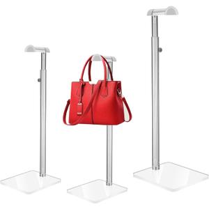 AceOrbit 3 Pcs Acrylic Purses Display Stand 14" to 24" Height Clear Adjustable Handbag Rack Purse Organizer for Closet Table Bag Hanging Stand for Closet Retail Vendor Commercial Store