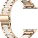 Wearlizer Compatible with Apple Watch Band 38/40/41/42mm Fashion Wristband Women, Stainless Steel + Resin Metal Replacement for iWatch Series 11 10 9 8 7 6 5 4 3 SE/Ultra 3 2 1-RoseGold+Starlight