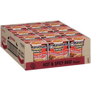 Maruchan Instant Lunch Ramen Noodles, Hot & Spicy Beef Flavor  Japanese-Style Instant Noodle Soup, Quick & Easy Meal  2.25 Oz Cup, Pack of 12