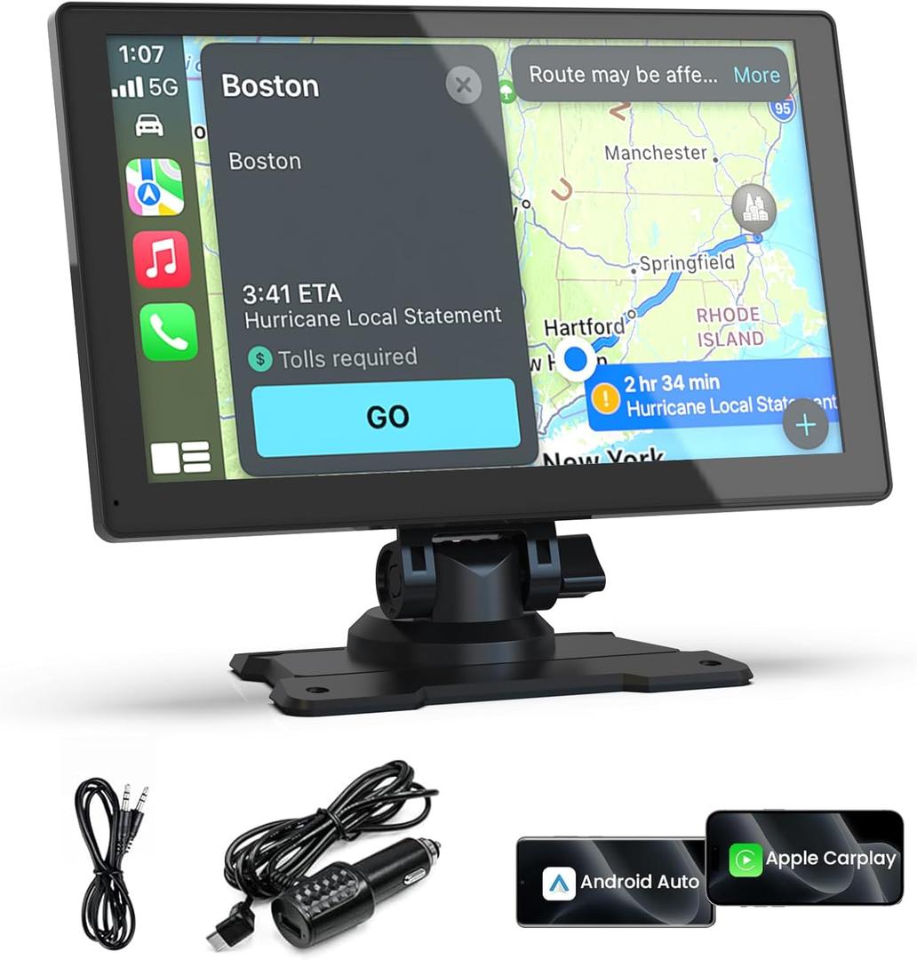 Carplay Screen for Car, 9'' Wireless CarPlay & Android Auto-Upgrade Portable Touchscreen with GPS Navigation, Bluetooth, Mirror Link, Voice Control, Hands-Free Calling,Plug & Play Car Play Screen